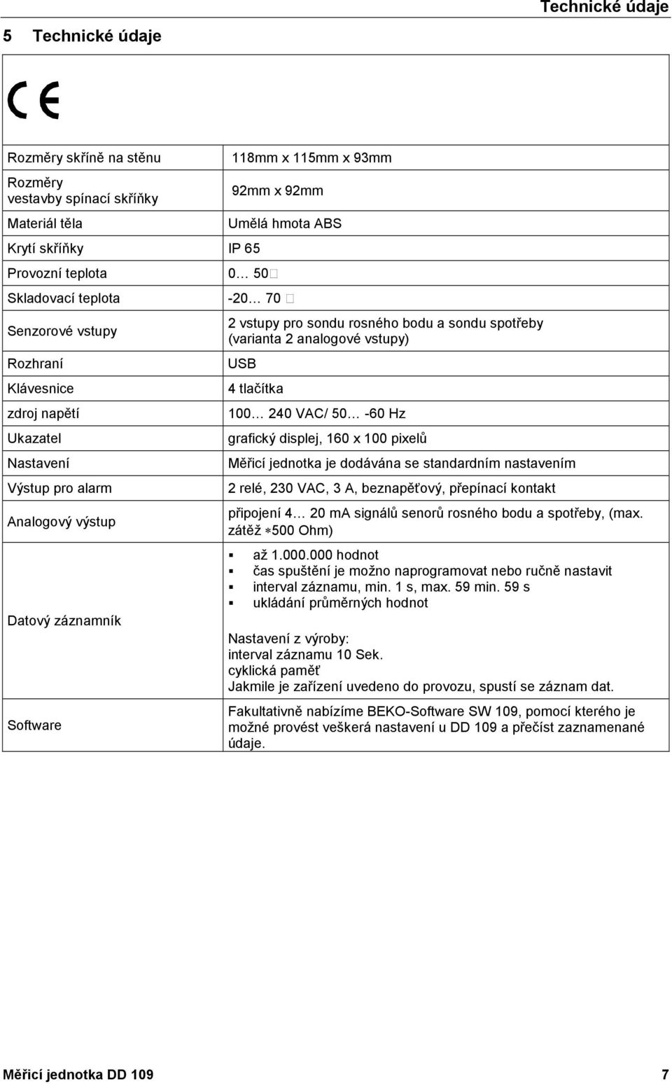 spotřeby (varianta 2 analogové vstupy) USB 4 tlačítka 100 240 VAC/ 50-60 Hz grafický displej, 160 x 100 pixelů Měřicí jednotka je dodávána se standardním nastavením 2 relé, 230 VAC, 3 A, beznapěťový,
