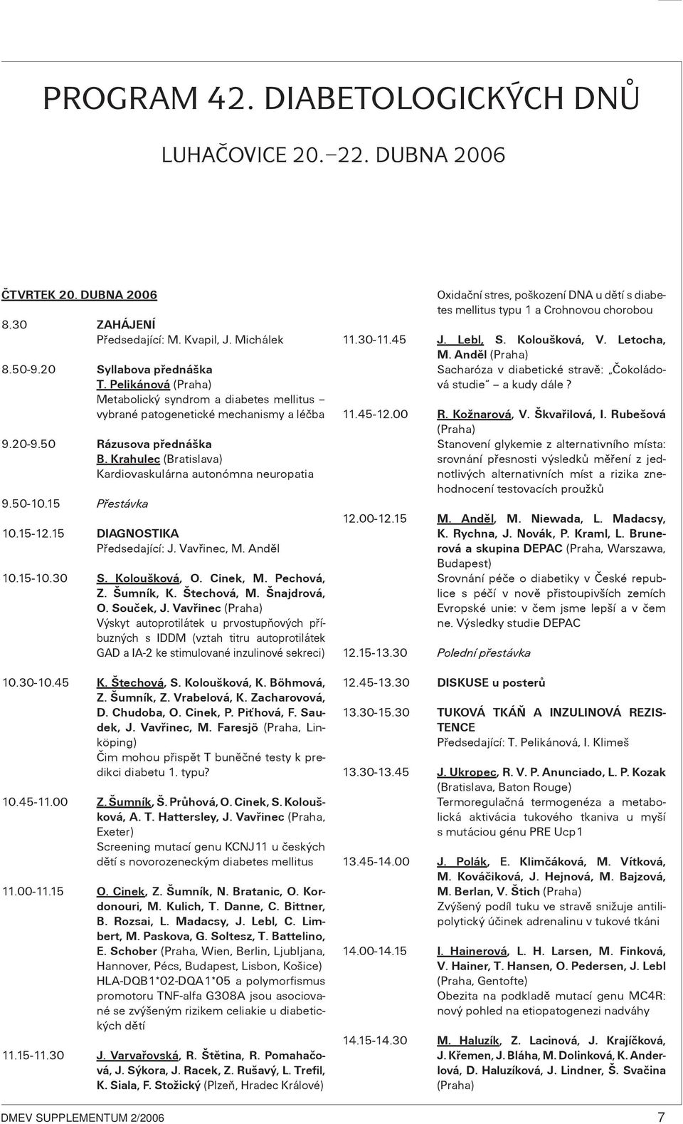 15-12.15 DIAGNOSTIKA Pøedsedající: J. Vavøinec, M. Andìl 10.15-10.30 S. Koloušková, O. Cinek, M. Pechová, Z. Šumník, K. Štechová, M. Šnajdrová, O. Souèek, J.