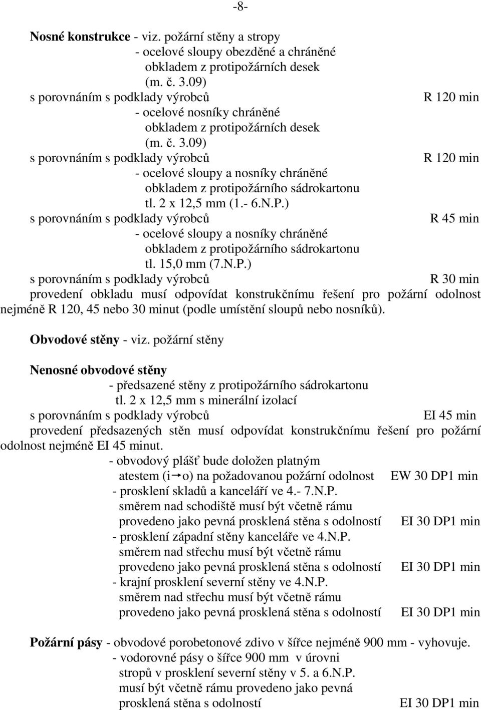 09) s porovnáním s podklady výrobců s porovnáním s podklady výrobců - ocelové sloupy a nosníky chráněné obkladem z protipožárního sádrokartonu tl. 2 x 12,5 mm (1.- 6.N.P.