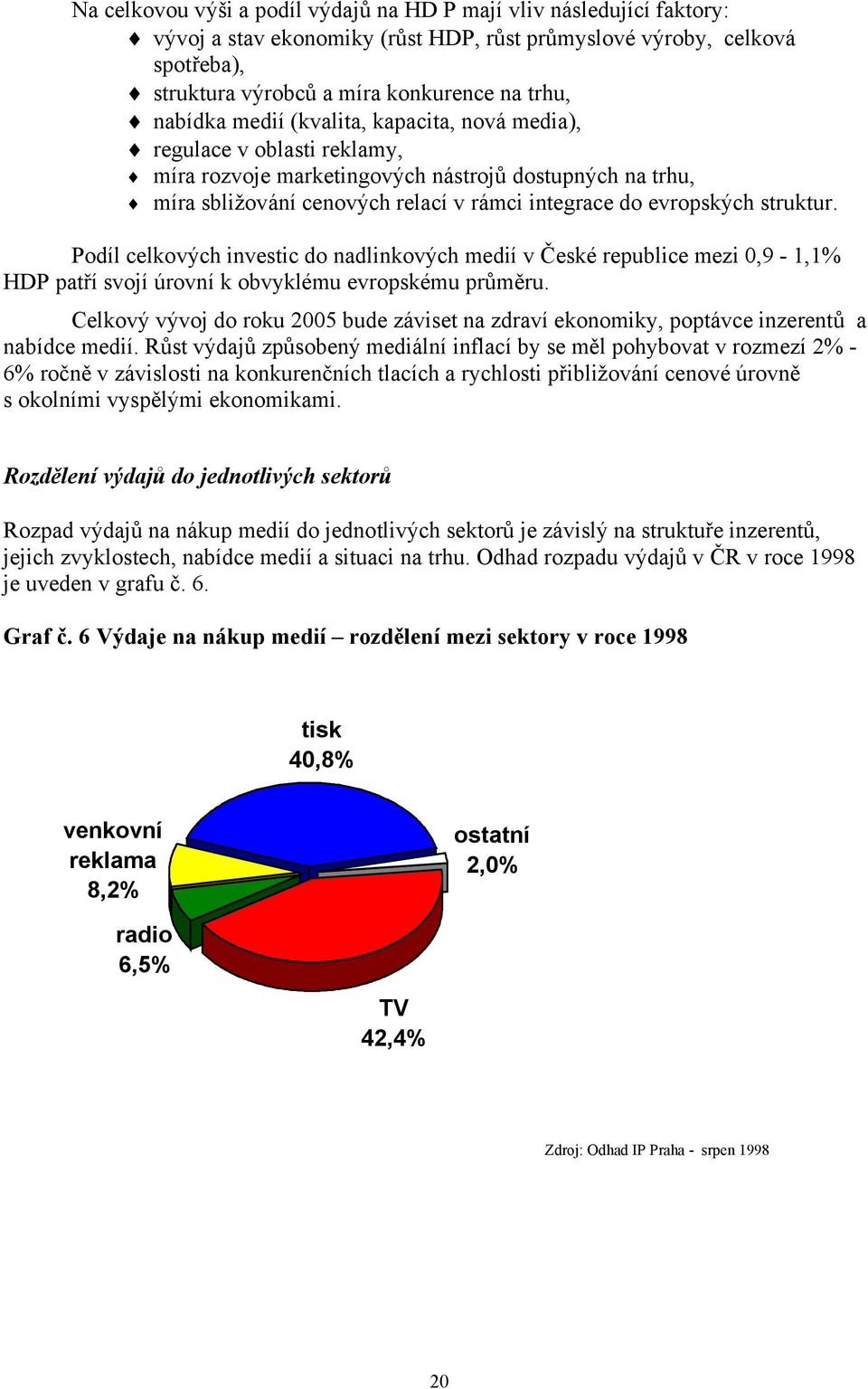 struktur. Podíl celkových investic do nadlinkových medií v České republice mezi 0,9-1,1% HDP patří svojí úrovní k obvyklému evropskému průměru.