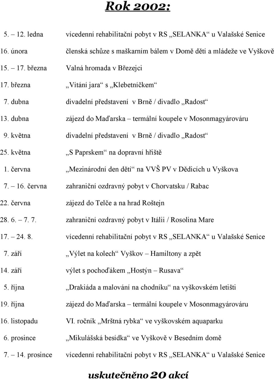 května divadelní představení v Brně / divadlo Radost 25. května S Paprskem na dopravní hřiště 1. června Mezinárodní den dětí na VVŠ PV v Dědicích u Vyškova 7. 16.