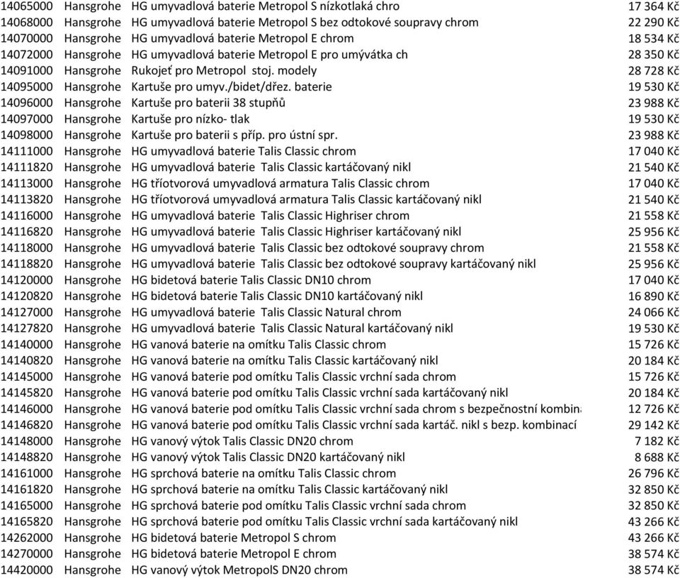 modely 28728 Kč 14095000 Hansgrohe Kartuše pro umyv./bidet/dřez.