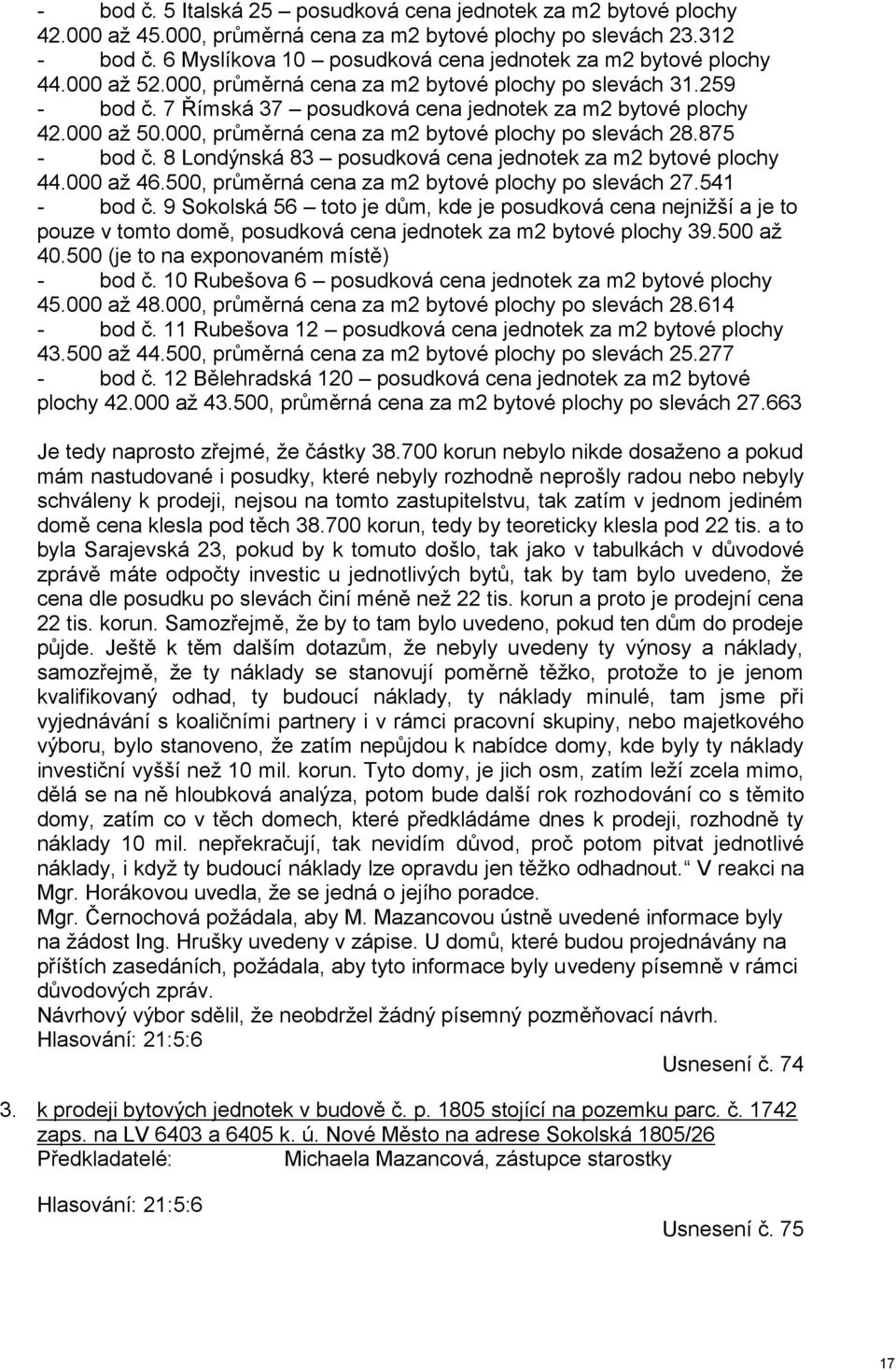 000 až 50.000, průměrná cena za m2 bytové plochy po slevách 28.875 - bod č. 8 Londýnská 83 posudková cena jednotek za m2 bytové plochy 44.000 až 46.