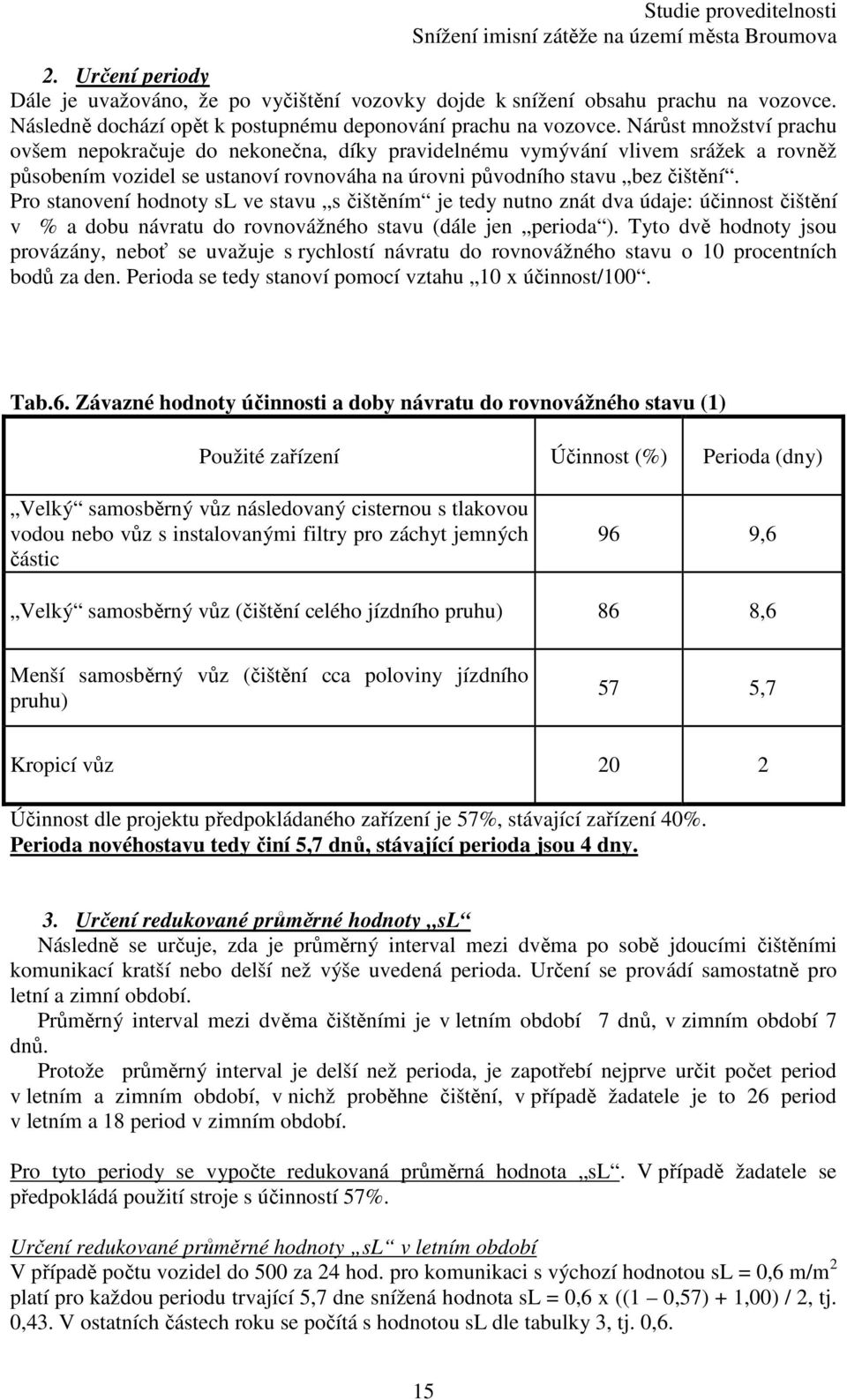 Pro stanovení hodnoty sl ve stavu s čištěním je tedy nutno znát dva údaje: účinnost čištění v % a dobu návratu do rovnovážného stavu (dále jen perioda ).