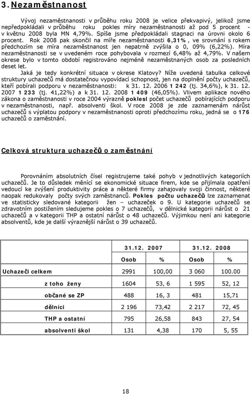 Rok 2008 pak skončil na míře nezaměstnanosti 6,31%, ve srovnání s rokem předchozím se míra nezaměstnanost jen nepatrně zvýšila o 0, 09% (6,22%).