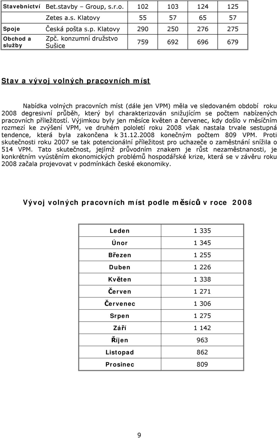 charakterizován snižujícím se počtem nabízených pracovních příležitostí.