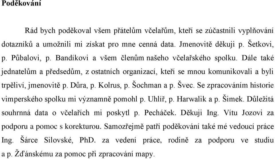 Šochman a p. Švec. Se zpracováním historie vimperského spolku mi významně pomohl p. Uhlíř, p. Harwalik a p. Šimek. Důležitá souhrnná data o včelařích mi poskytl p. Pecháček. Děkuji Ing.