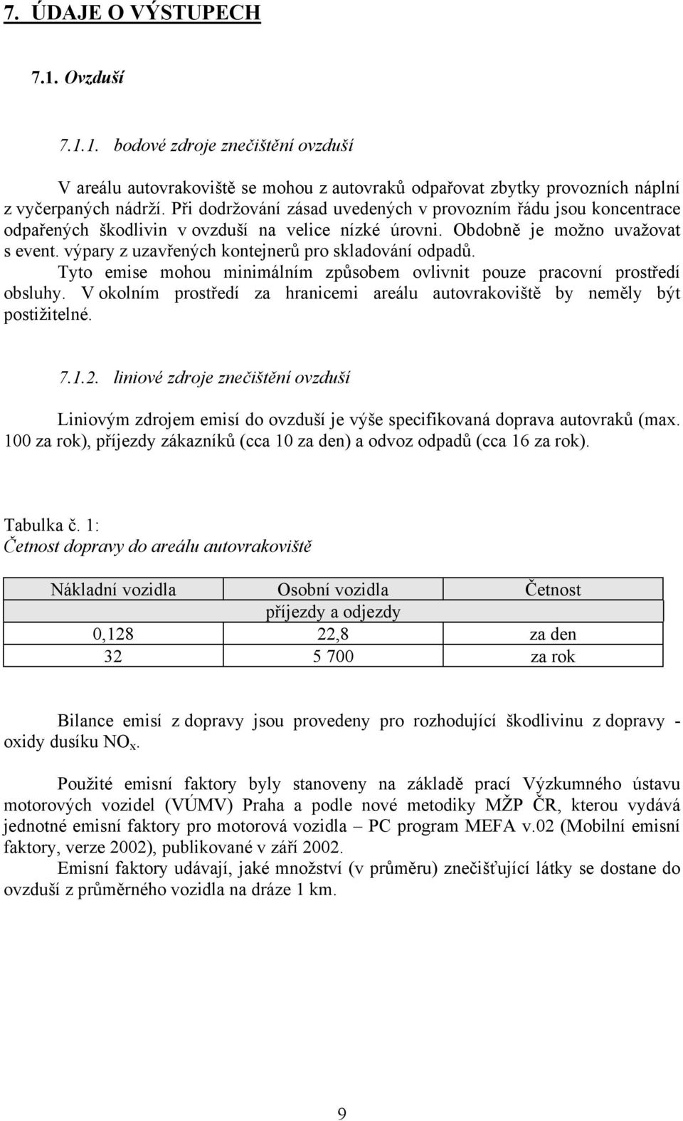 výpary z uzavřených kontejnerů pro skladování odpadů. Tyto emise mohou minimálním způsobem ovlivnit pouze pracovní prostředí obsluhy.