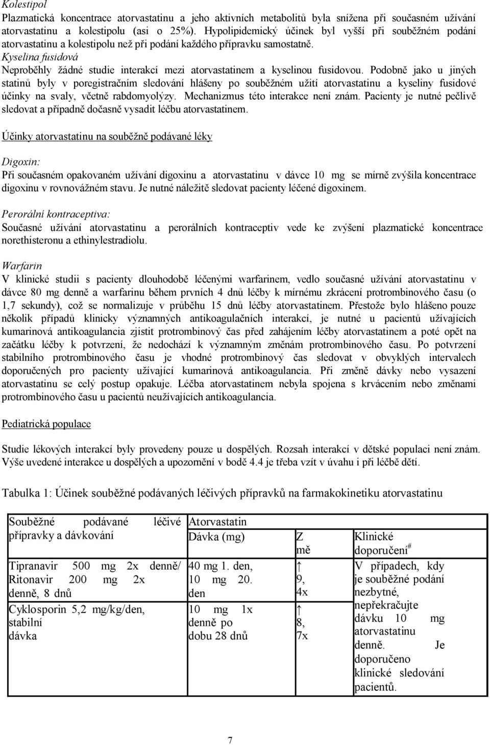 Kyselina fusidová Neproběhly žádné studie interakcí mezi atorvastatinem a kyselinou fusidovou.