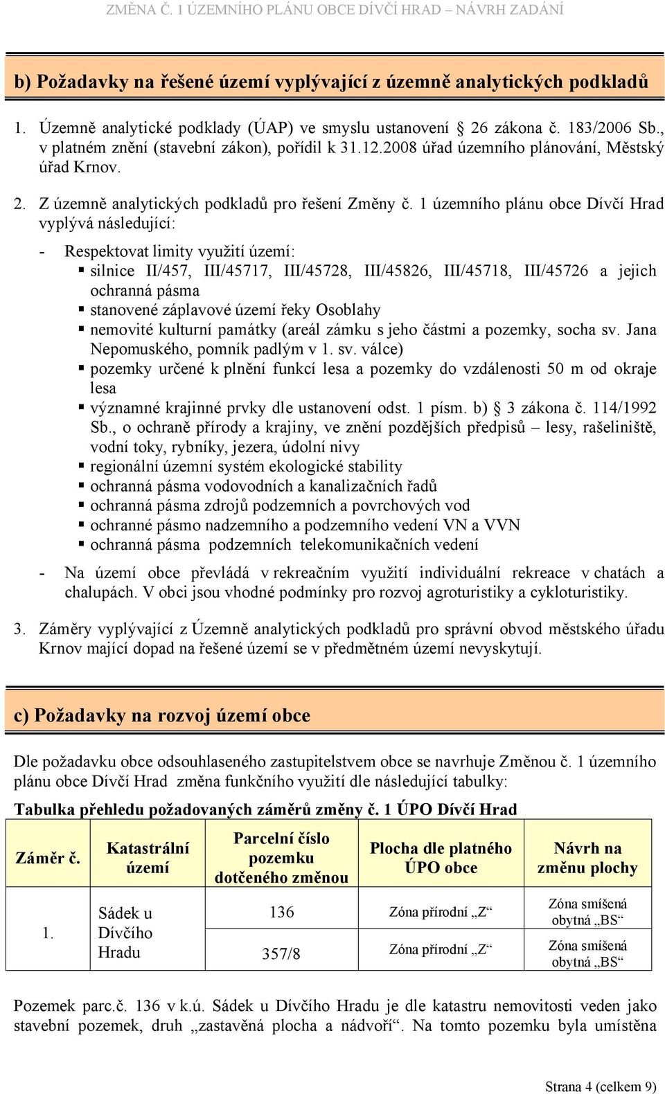 1 územního plánu obce Dívčí Hrad vyplývá následující: - Respektovat limity využití území: silnice II/457, III/45717, III/45728, III/45826, III/45718, III/45726 a jejich ochranná pásma stanovené