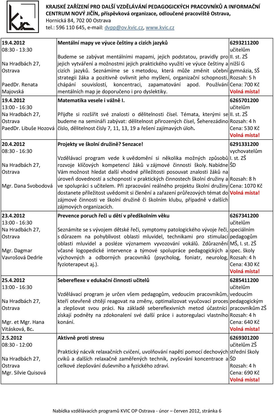 2012 KRAJSKÉ ZAŘÍZENÍ PRO DALŠÍ VZDĚLÁVÁNÍ PEDAGOGICKÝCH PRACOVNÍKŮ A INFORMAČNÍ CENTRUM NOVÝ JIČÍN, příspěvková organizace, odloučené pracoviště, Hornická 84, 702 00 Mentální mapy ve výuce češtiny a