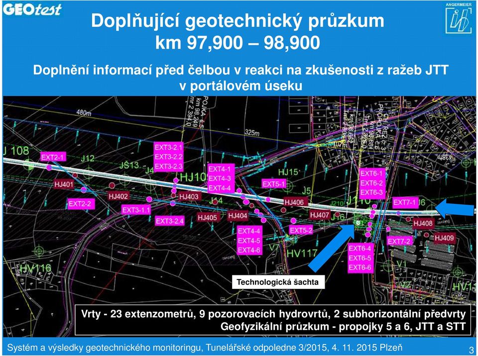 pozorovacích hydrovrtů, 2 subhorizontální předvrty Geofyzikální průzkum - propojky 5 a 6, JTT