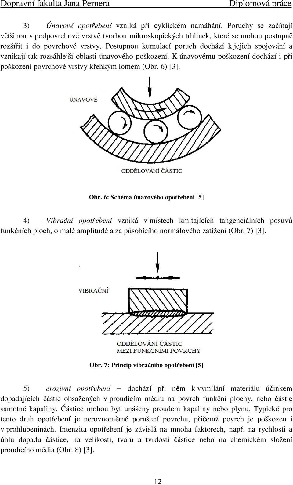 Obr. 6: Schéma únavového opotřebení [5] 4) Vibrační opotřebení vzniká v místech kmitajících tangenciálních posuvů funkčních ploch, o malé amplitudě a za působícího normálového zatížení (Obr. 7) [3].