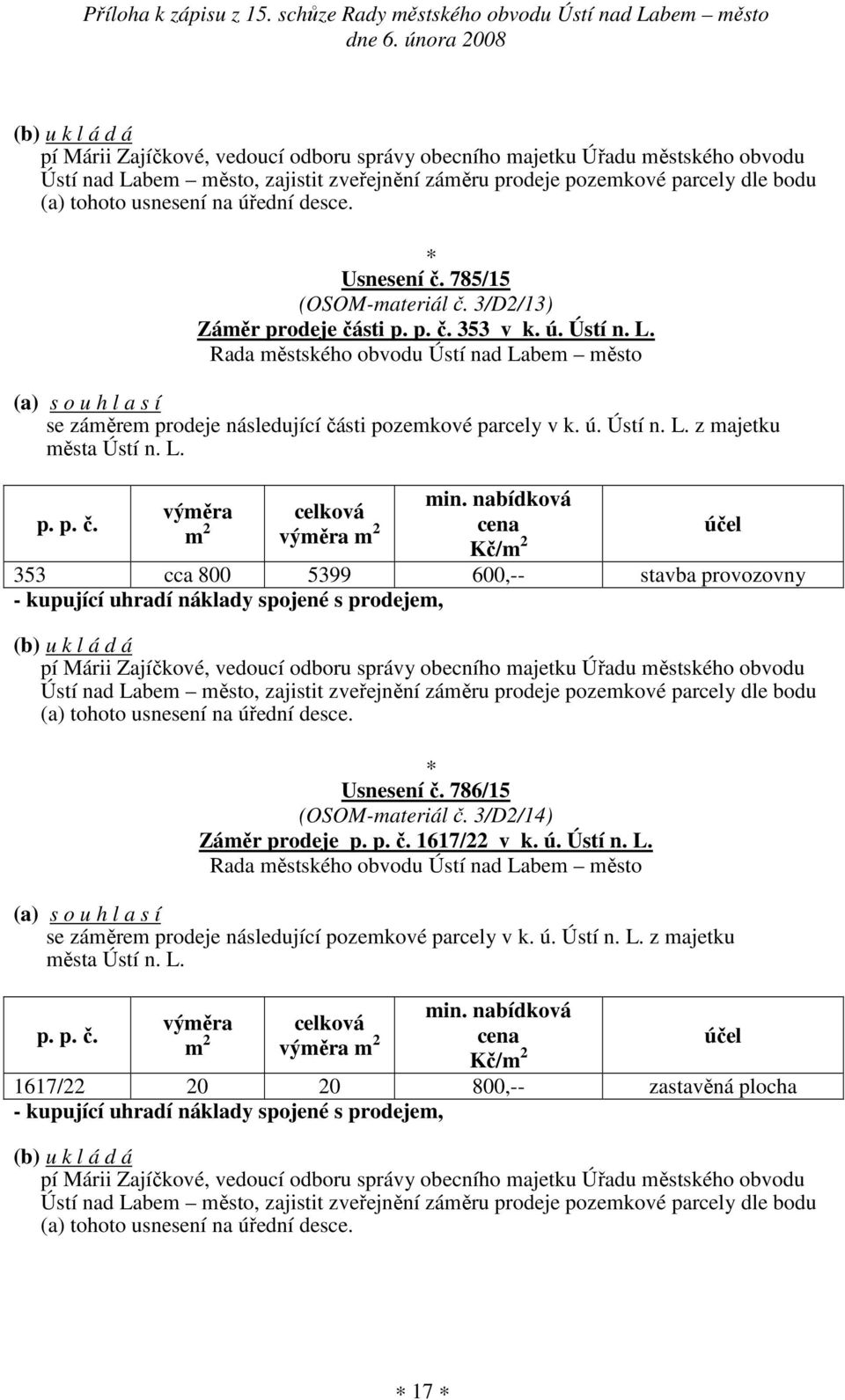 sti pozemkové parcely v k. ú. Ústí n. L. z majetku města Ústí n. L. p. p. č.