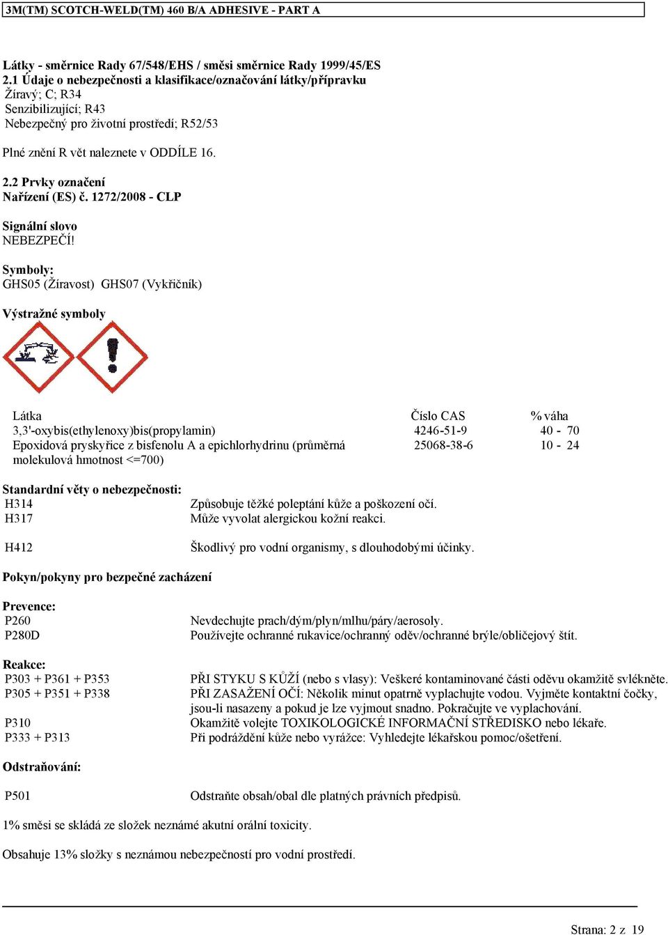 2 Prvky označení Nařízení (ES) č. 1272/2008 - CLP Signální slovo NEBEZPEČÍ!