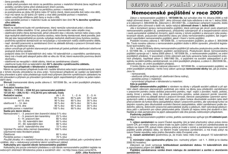 matefiství, - zákon umoïàuje stfiídavou péãi Ïeny a muïe o dítû, - v e penûïité pomoci v matefiství bude za kalendáfiní den ãinit 70 % denního vymûfiovacího základu.