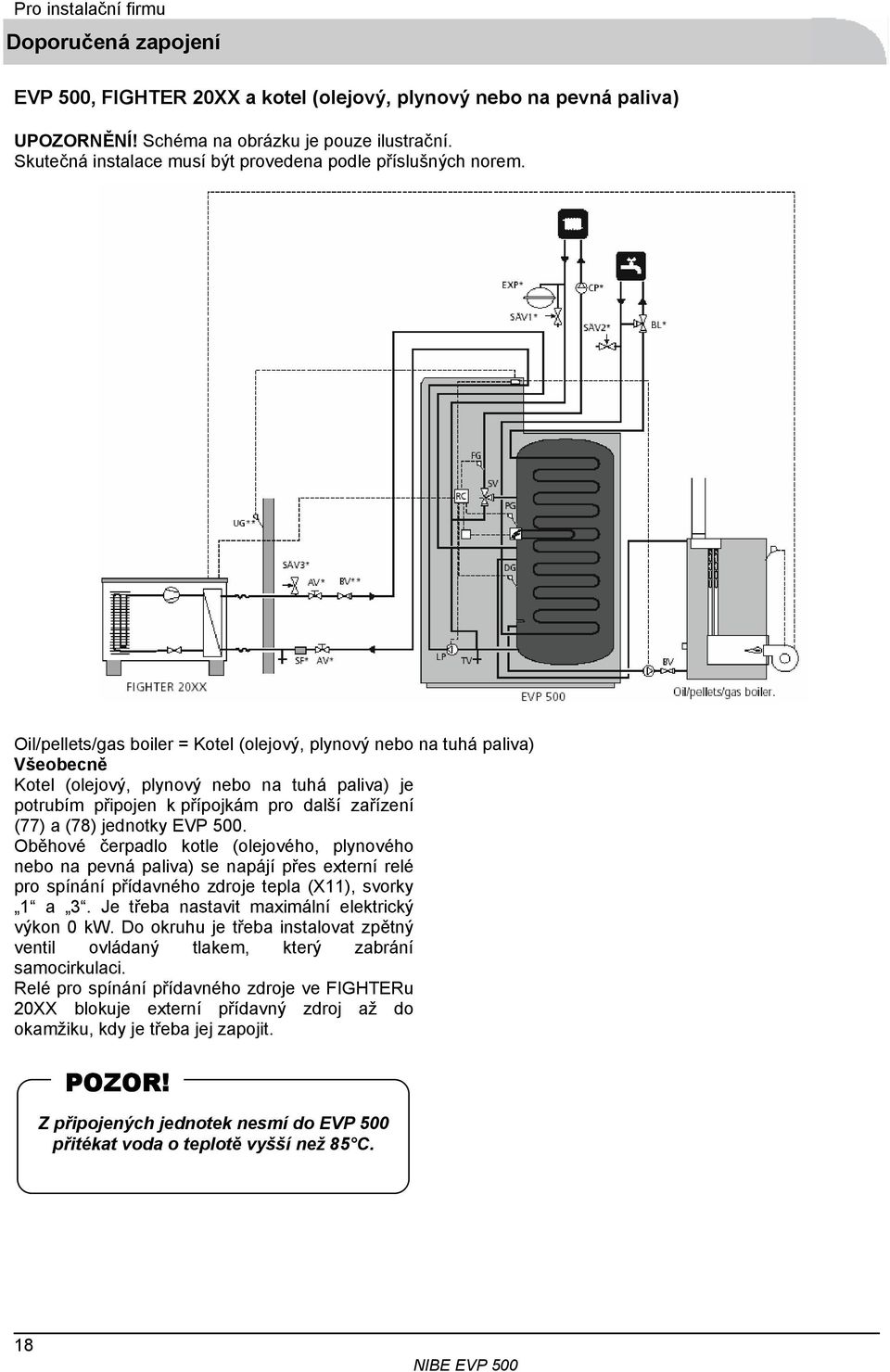 Oil/pellets/gas boiler = Kotel (olejový, plynový nebo na tuhá paliva) Všeobecně Kotel (olejový, plynový nebo na tuhá paliva) je potrubím připojen k přípojkám pro další zařízení (77) a (78) jednotky