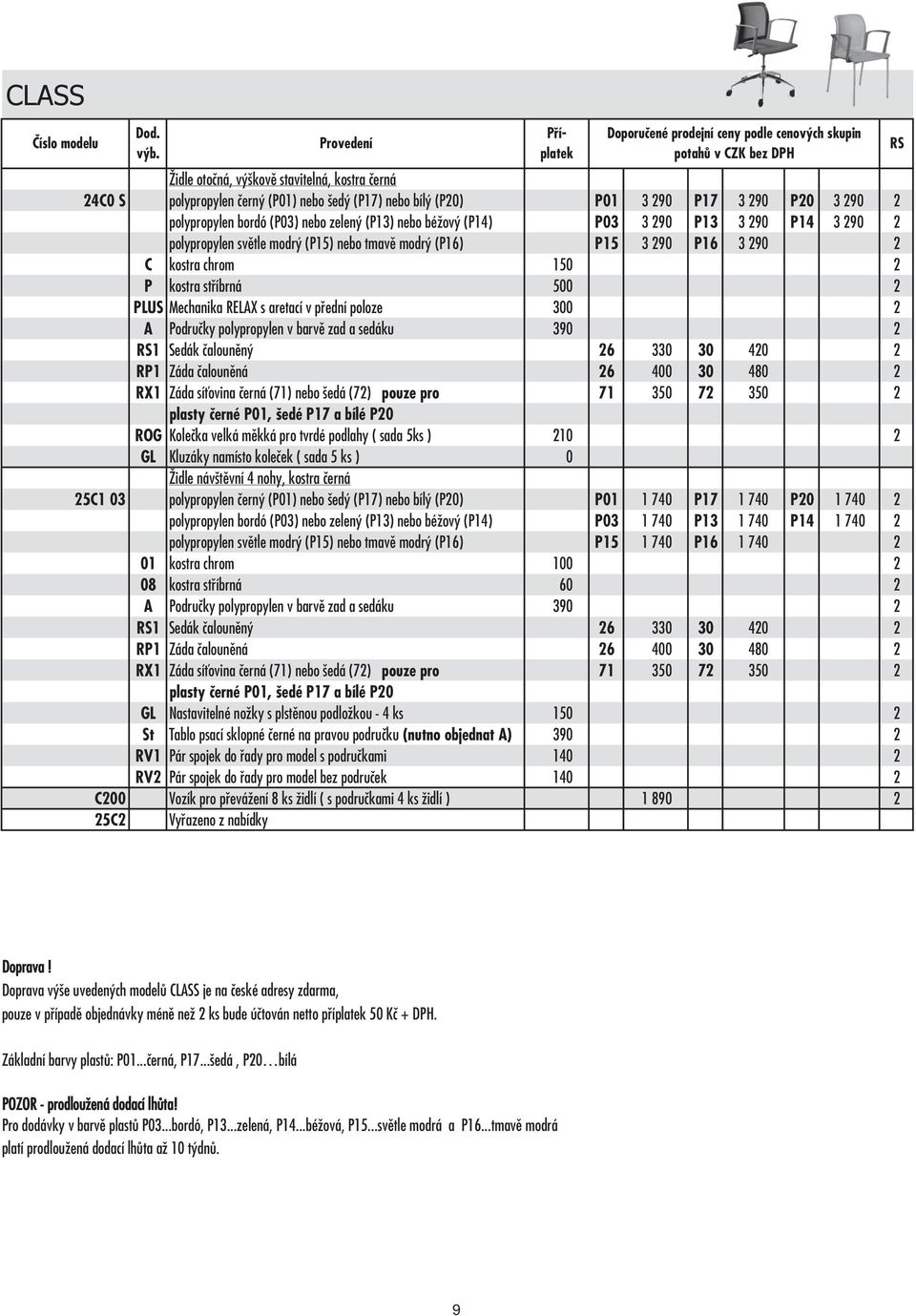 stříbrná 500 2 PLUS Mechanika RELAX s aretací v přední poloze 300 2 A Područky polypropylen v barvě zad a sedáku 390 2 1 Sedák čalouněný 26 330 30 420 2 RP1 Záda čalouněná 26 400 30 480 2 RX1 Záda