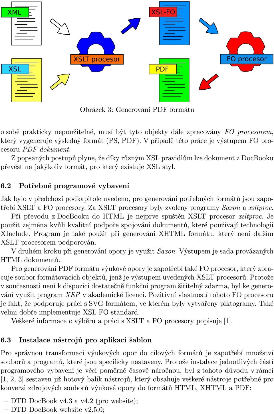 2 Potřebné programové vybavení Jak bylo v předchozí podkapitole uvedeno, pro generování potřebných formátů jsou zapotřebí XSLT a FO procesory. Za XSLT procesory byly zvoleny programy Saxon a xsltproc.