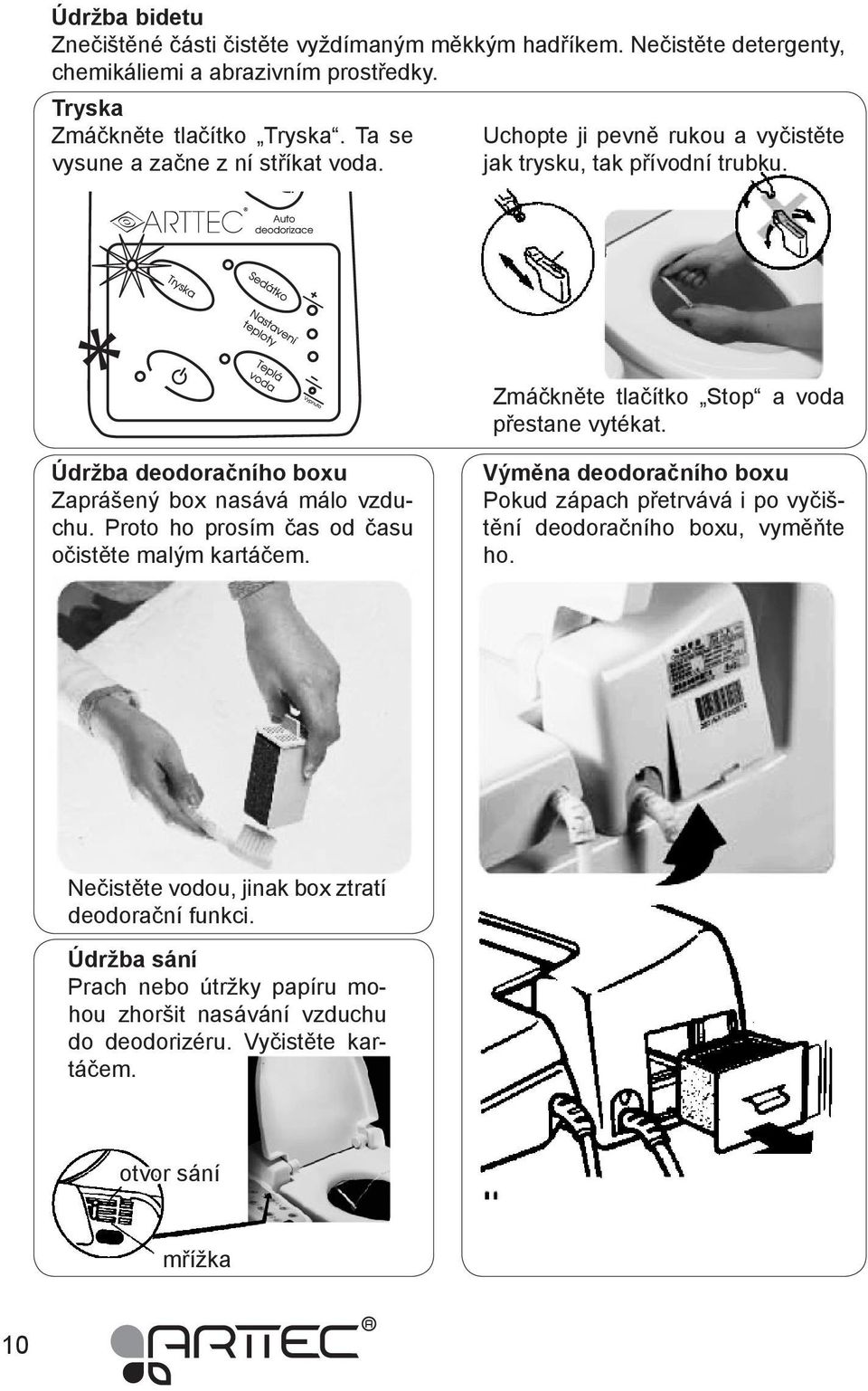 Údržba deodoračního boxu Zaprášený box nasává málo vzduchu. Proto ho prosím čas od času očistěte malým kartáčem.