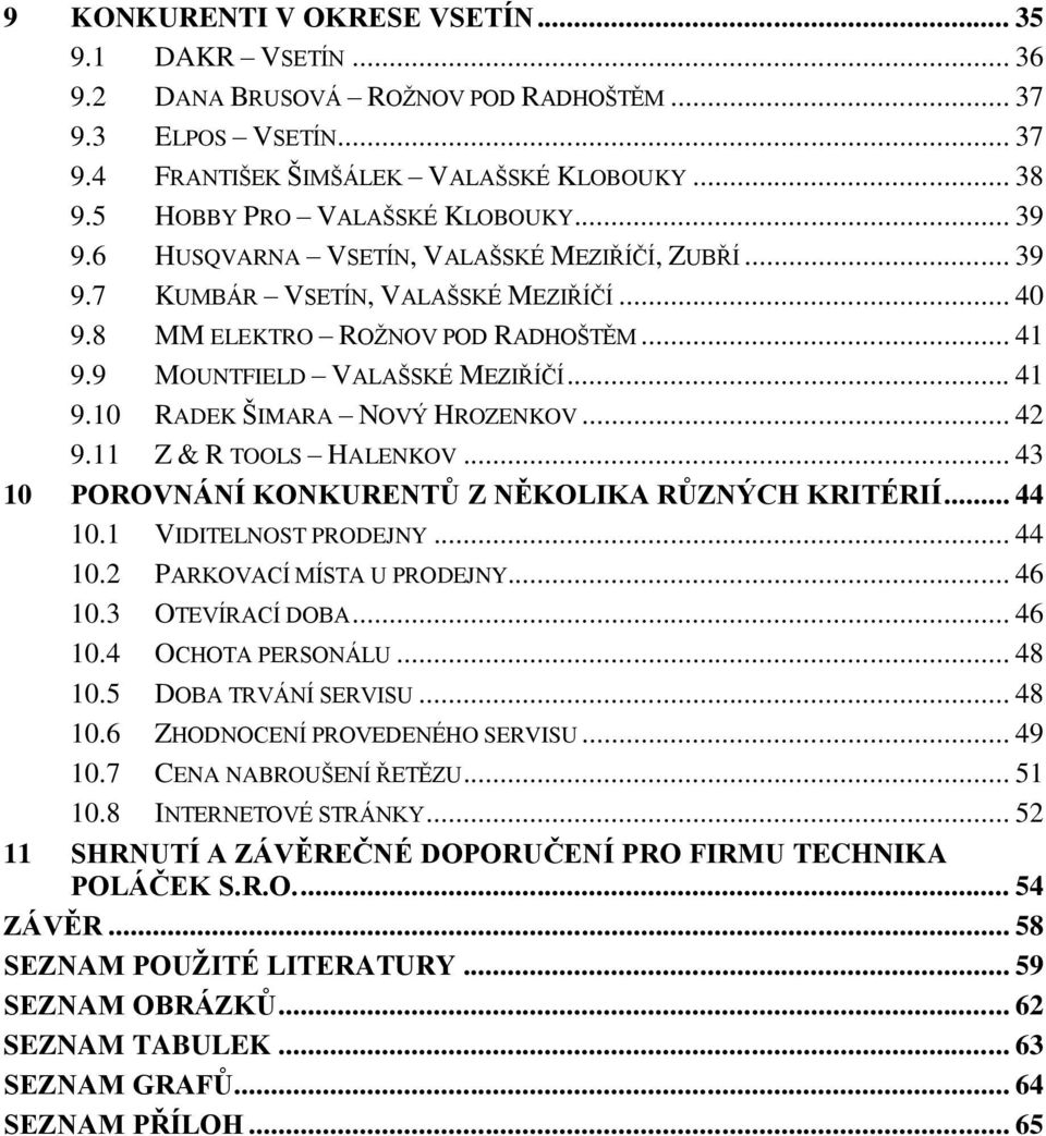 9 MOUNTFIELD VALAŠSKÉ MEZIŘÍČÍ... 41 9.10 RADEK ŠIMARA NOVÝ HROZENKOV... 42 9.11 Z & R TOOLS HALENKOV... 43 10 POROVNÁNÍ KONKURENTŮ Z NĚKOLIKA RŮZNÝCH KRITÉRIÍ... 44 10.1 VIDITELNOST PRODEJNY... 44 10.2 PARKOVACÍ MÍSTA U PRODEJNY.