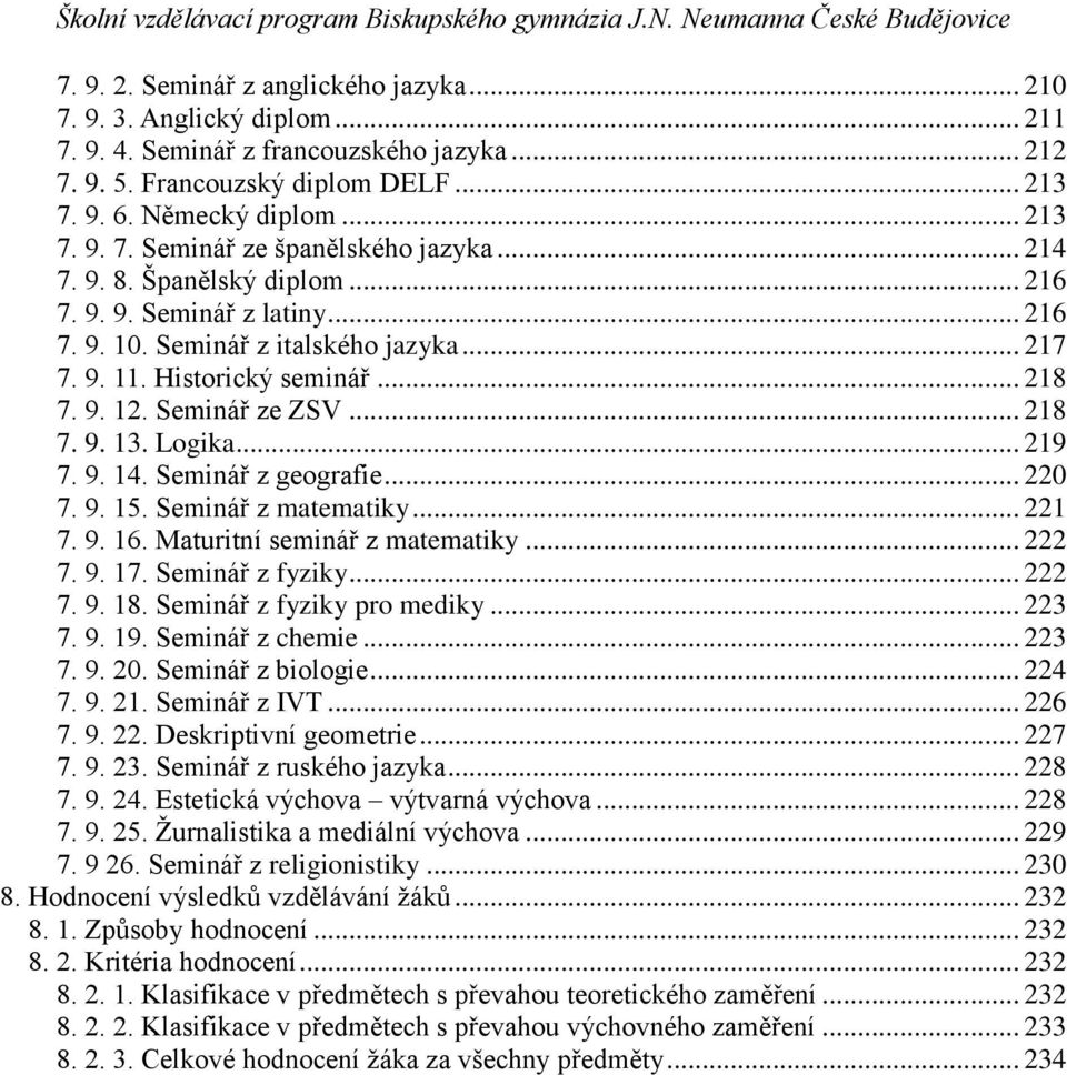 Logika... 219 7. 9. 14. Seminář z geografie... 220 7. 9. 15. Seminář z matematiky... 221 7. 9. 16. Maturitní seminář z matematiky... 222 7. 9. 17. Seminář z fyziky... 222 7. 9. 18.