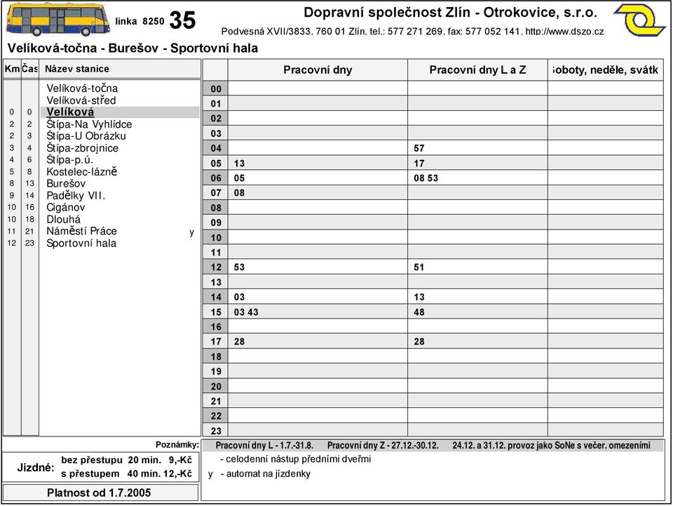 ,-kč s přestupem min.,-kč Podvesná XVII/, Zlín, tel.:, fax:, http://www.dszo.