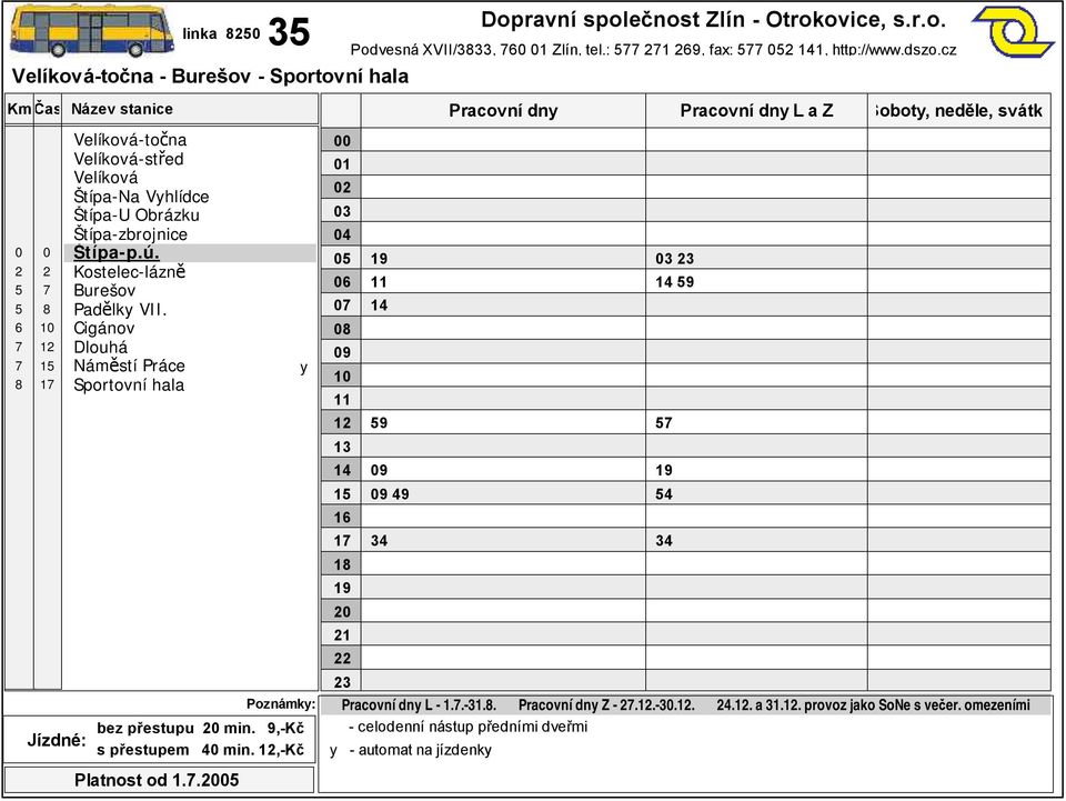 ,-kč s přestupem min.,-kč Podvesná XVII/, Zlín, tel.:, fax:, http://www.dszo.