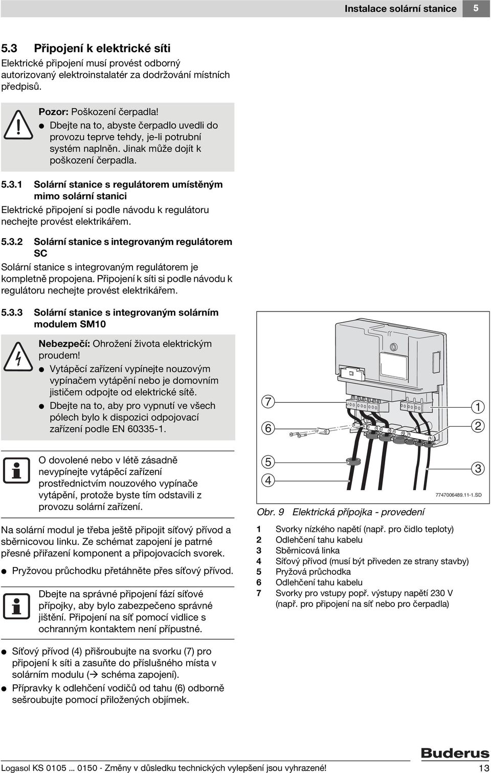 . Solární stanice s regulátorem umístěným mimo solární stanici Elektrické připojení si podle návodu k regulátoru nechejte provést elektrikářem. 5.