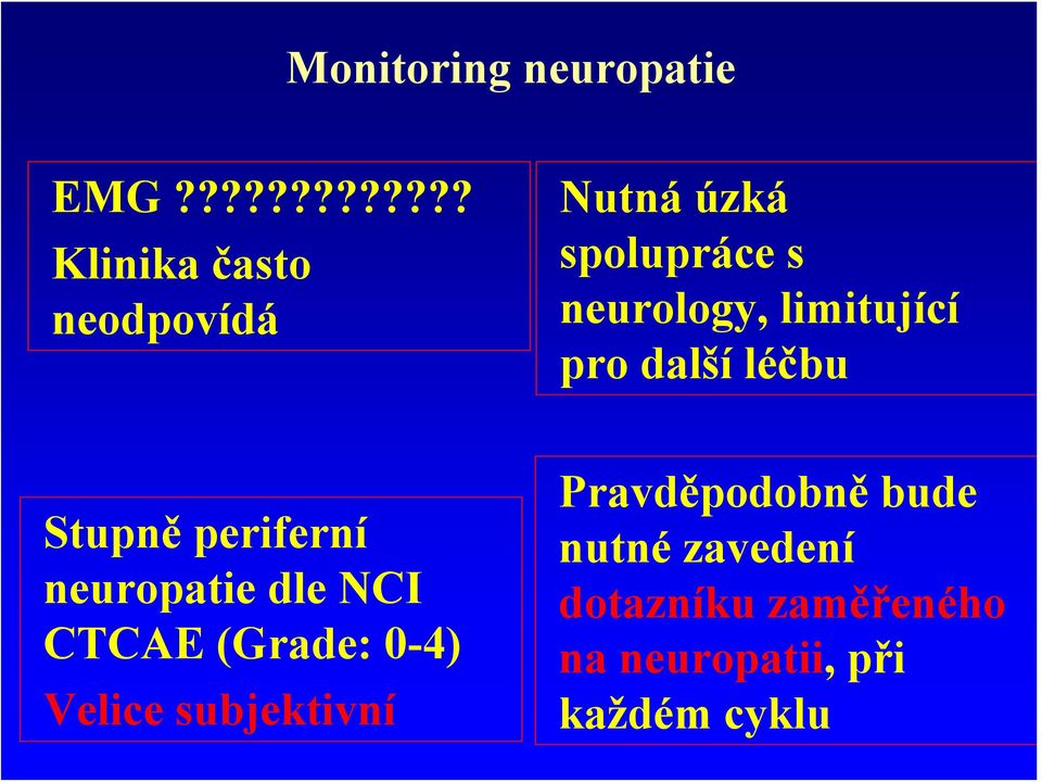 neurology, limitující pro další léčbu Stupně periferní neuropatie dle