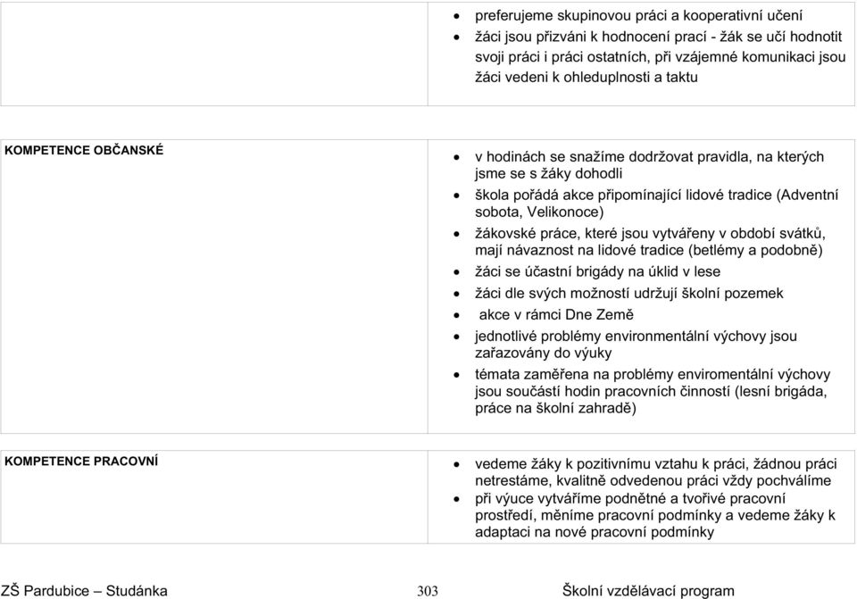 jsou vytváeny v období svátk, mají návaznost na lidové tradice (betlémy a podobn) žáci se úastní brigády na úklid v lese žáci dle svých možností udržují školní pozemek akce v rámci Dne Zem jednotlivé