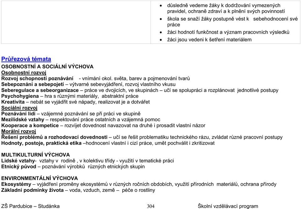 svta, barev a pojmenování tvar Sebepoznání a sebepojetí výtvarné sebevyjádení, rozvoj vlastního vkusu Seberegulace a sebeorganizace práce ve dvojicích, ve skupinách uí se spolupráci a rozplánovat