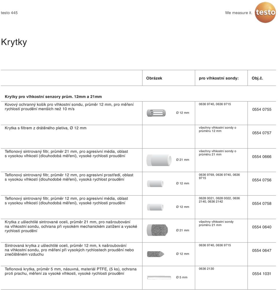 vlhkostní sondy o průměru 12 mm 0554 0757 Teflonový sintrovaný filtr, průměr 21 mm, pro agresivní média, oblast s vysokou vlhkostí (dlouhodobá měření), vysoké rychlosti proudění Ø 21 mm všechny