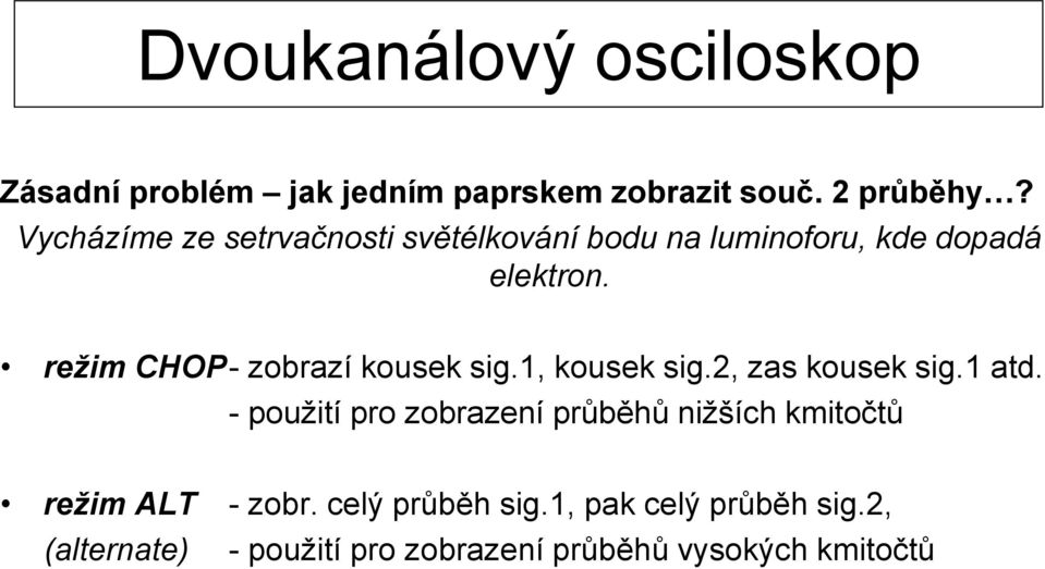 režim CHOP - zobrazí kousek sig.1, kousek sig.2, zas kousek sig.1 atd.