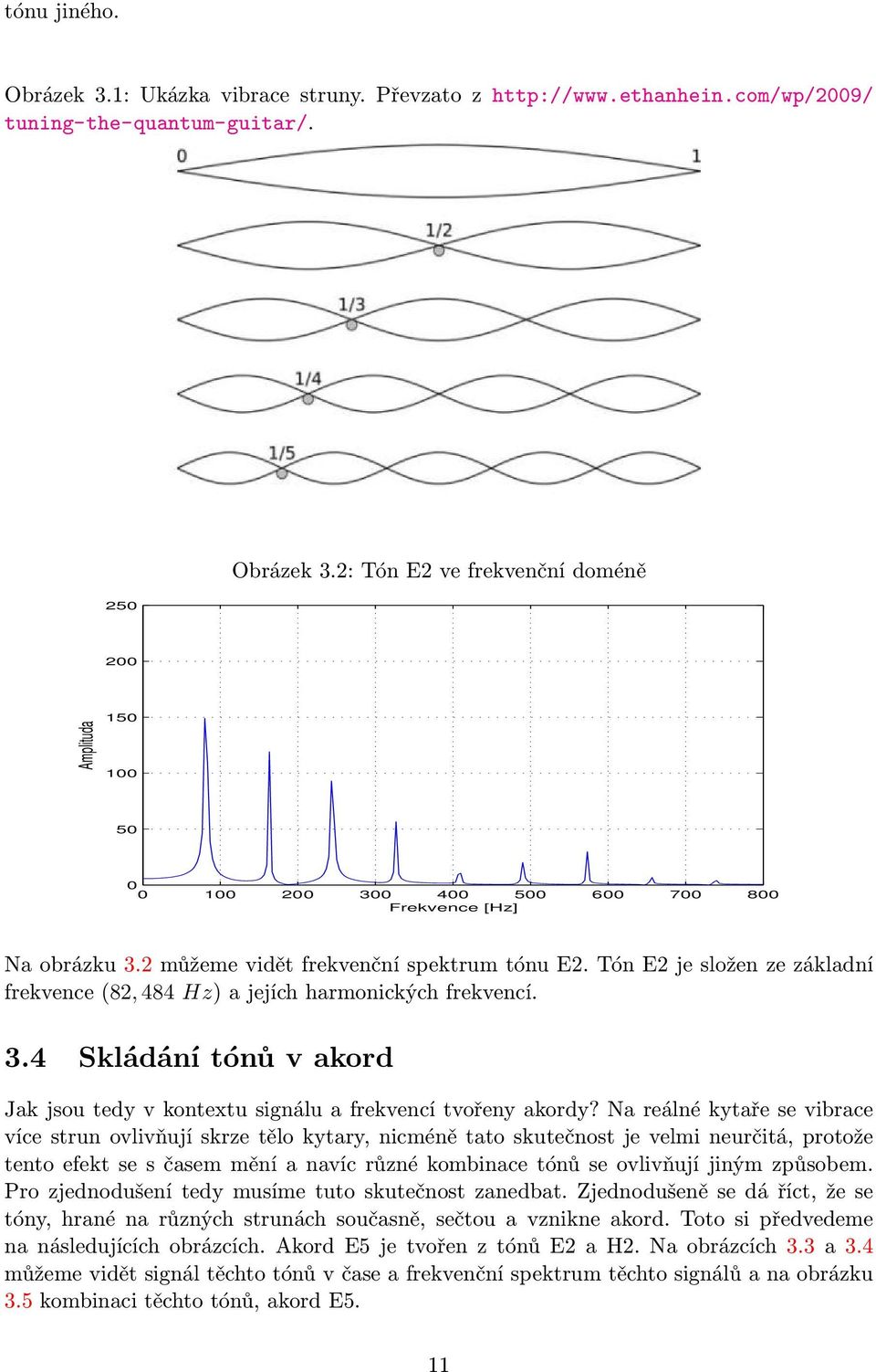 Tón E2 je složen ze základní frekvence (82, 484 Hz) a jejích harmonických frekvencí. 3.4 Skládání tónů v akord Jak jsou tedy v kontextu signálu a frekvencí tvořeny akordy?