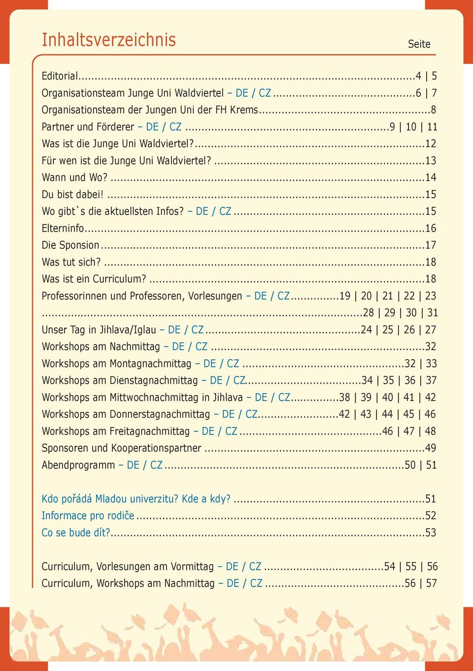 ..16 Die Sponsion...17 Was tut sich?...18 Was ist ein Curriculum?...18 Professorinnen und Professoren, Vorlesungen DE / CZ...19 20 21 22 23...28 29 30 31 Unser Tag in Jihlava/Iglau DE / CZ.