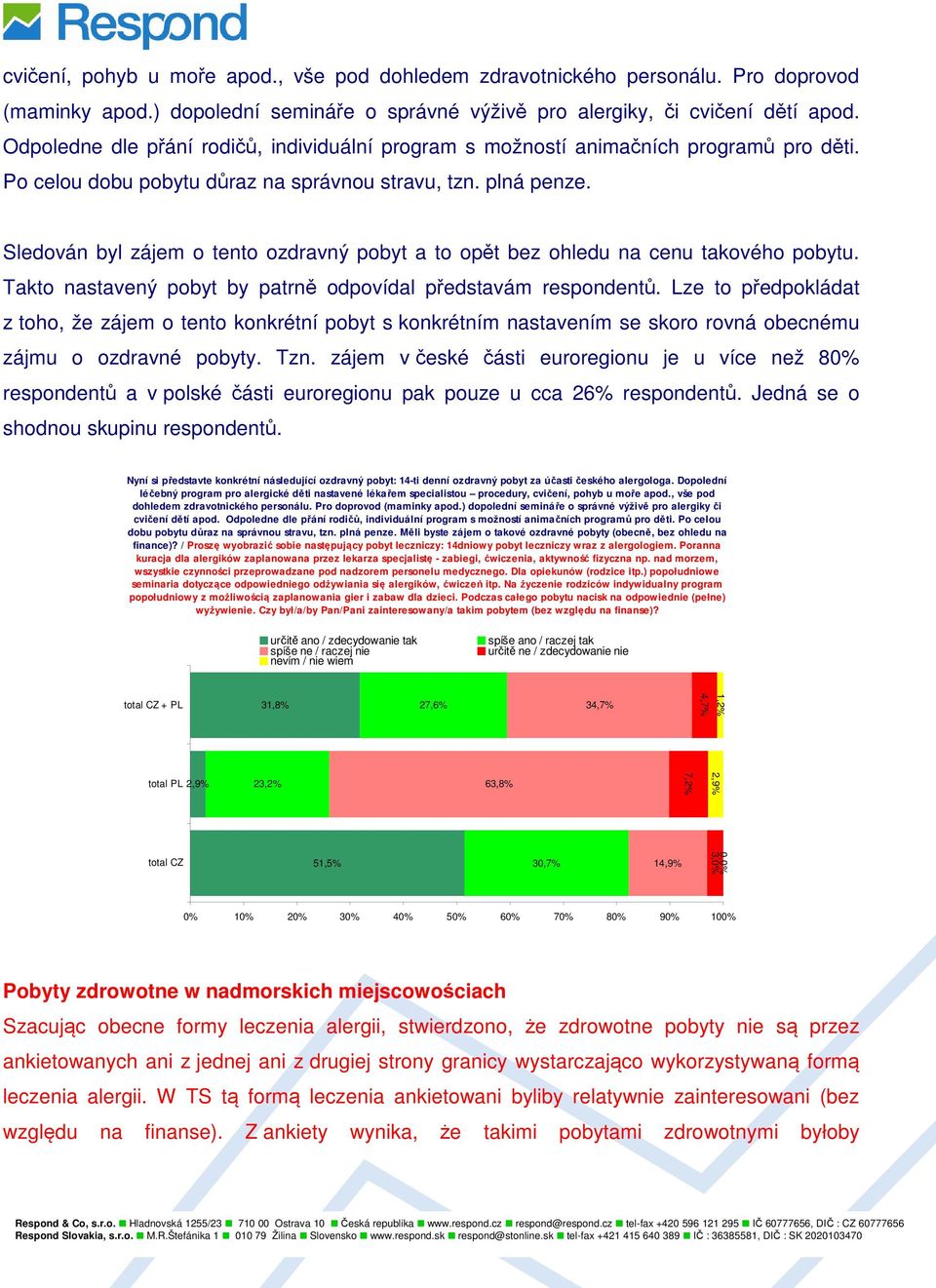 Sledován byl zájem o tento ozdravný pobyt a to opět bez ohledu na cenu takového pobytu. Takto nastavený pobyt by patrně odpovídal představám respondentů.