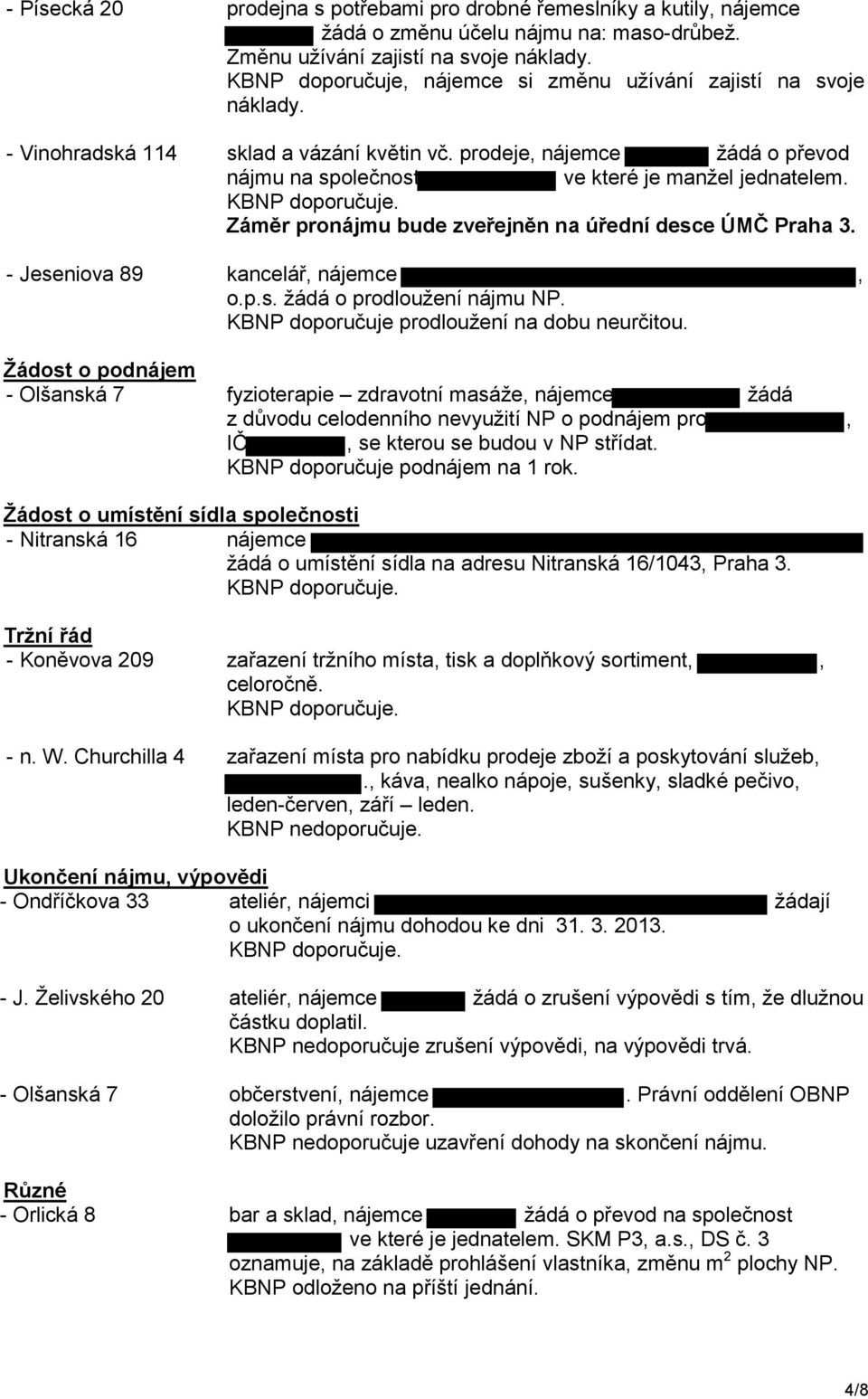 Záměr pronájmu bude zveřejněn na úřední desce ÚMČ Praha 3. kancelář, nájemce, o.p.s. žádá o prodloužení nájmu NP. KBNP doporučuje prodloužení na dobu neurčitou.