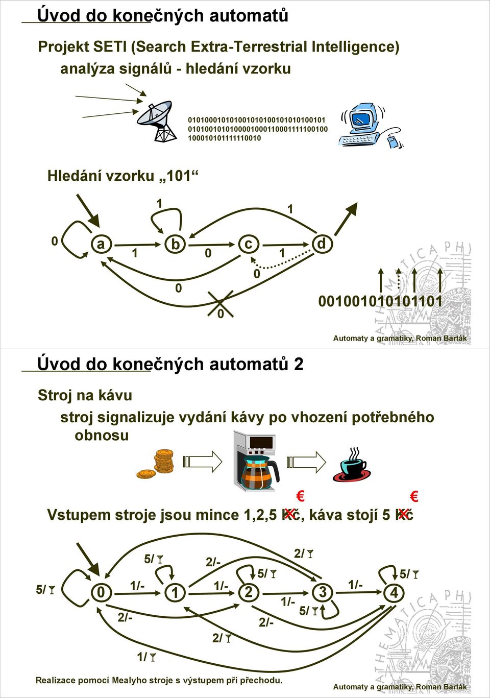 vydání kávy po vhození potřeného onosu Vstupem stroje jsou mince,2,5 Kč, káv stojí 5 Kč 5/ 2/