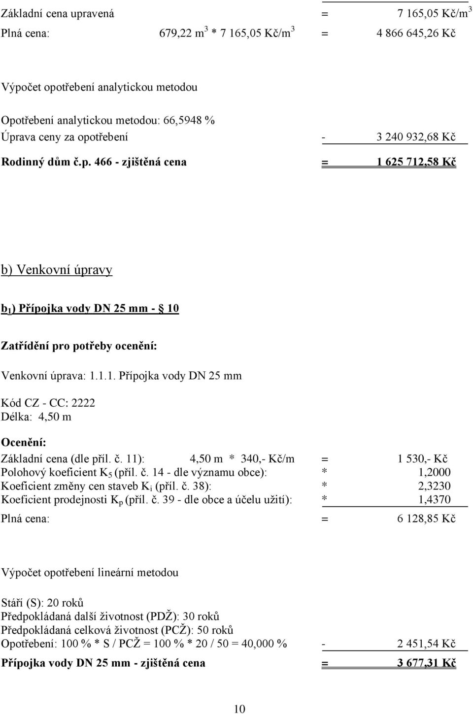 č. 11): 4,50 m * 340,- Kč/m = 1 530,- Kč Polohový koeficient K 5 (příl. č.