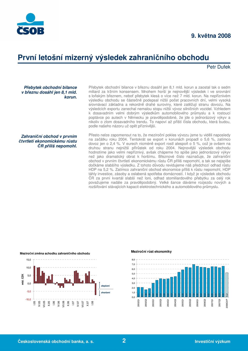 Mnohem horší je nejnovější výsledek i ve srovnání s loňským březnem, neboť přebytek klesá o více než 7 mld. korun.