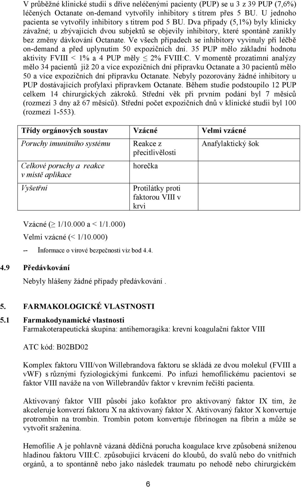 Dva případy (5,1%) byly klinicky závažné; u zbývajících dvou subjektů se objevily inhibitory, které spontáně zanikly bez změny dávkování Octanate.