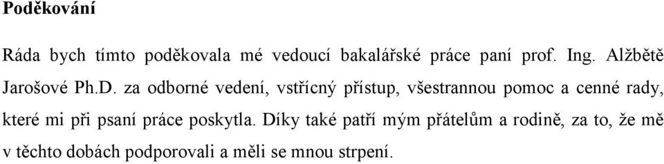 za odborné vedení, vstřícný přístup, všestrannou pomoc a cenné rady, které mi