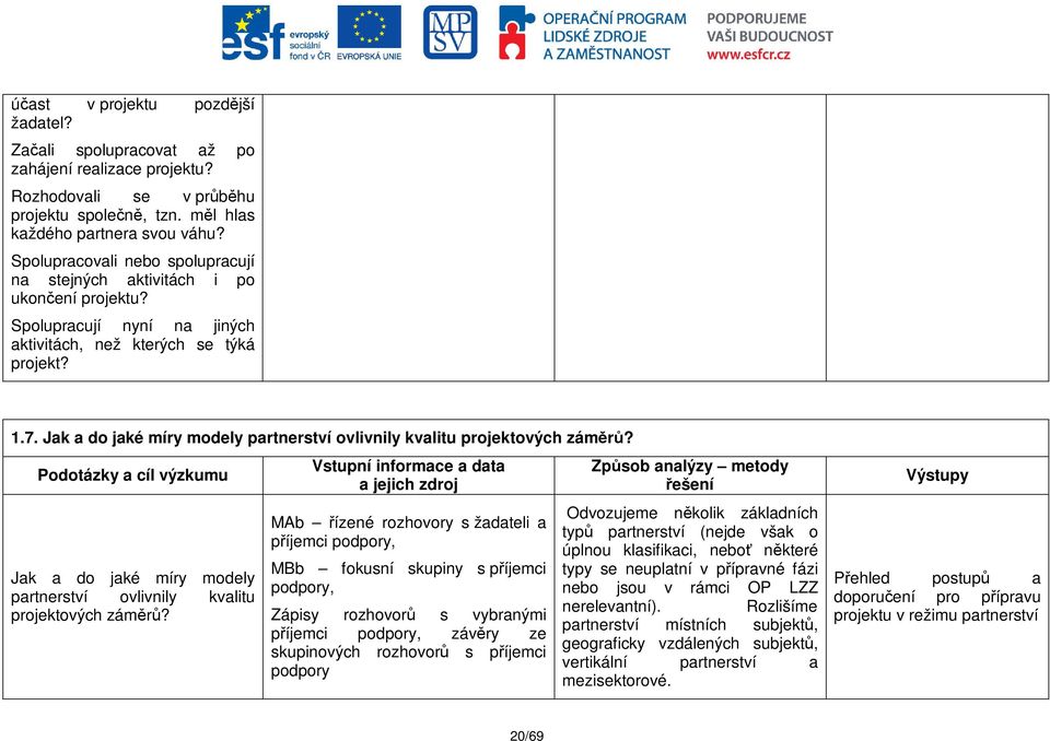 Jak a do jaké míry modely partnerství ovlivnily kvalitu projektových zámr? Jak a do jaké míry modely partnerství ovlivnily kvalitu projektových zámr?