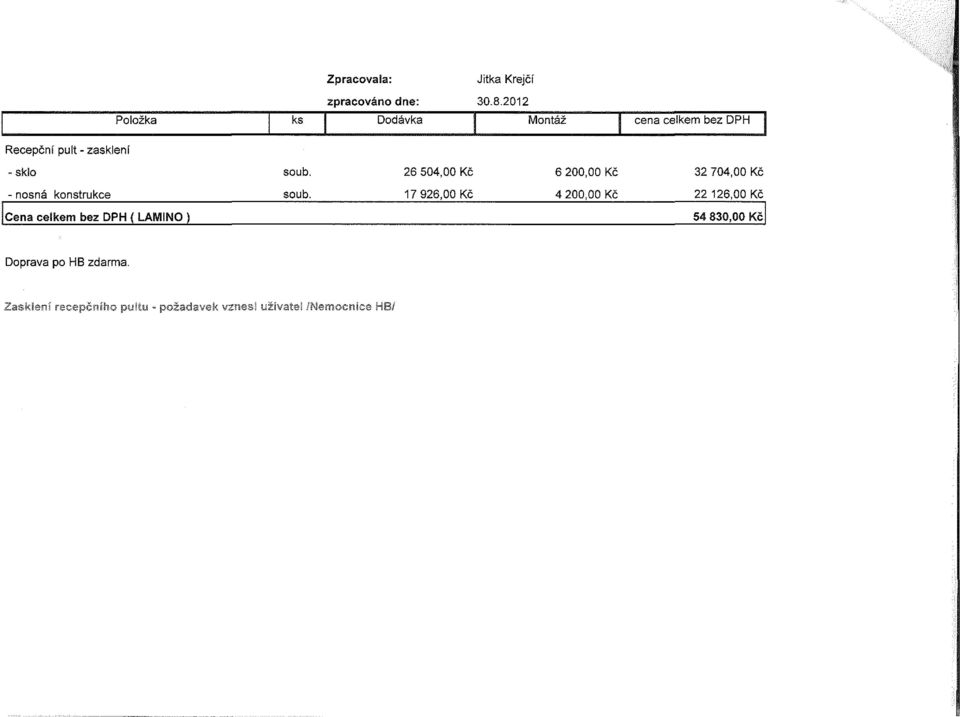 26 504,00 Kč 6 200,00 Kč 32 704,00 Kč - nosná konstrukce soub.