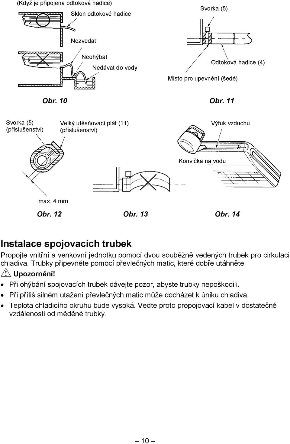 14 Instalace spojovacích trubek Propojte vnitřní a venkovní jednotku pomocí dvou souběžně vedených trubek pro cirkulaci chladiva.