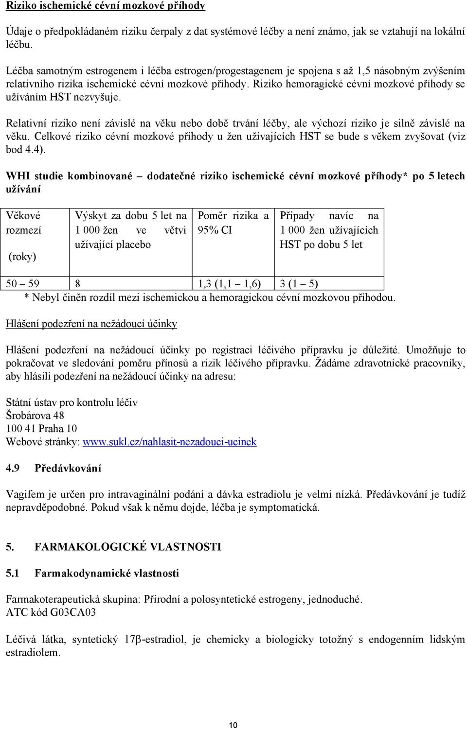 Riziko hemoragické cévní mozkové příhody se užíváním HST nezvyšuje. Relativní riziko není závislé na věku nebo době trvání léčby, ale výchozí riziko je silně závislé na věku.