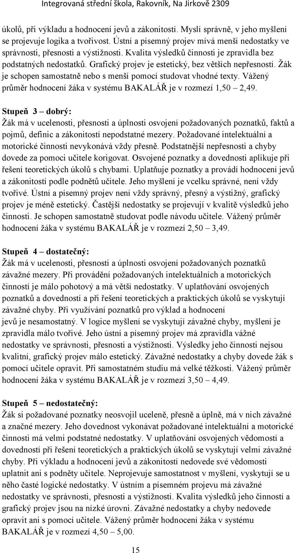 Vážený průměr hodnocení žáka v systému BAKALÁŘ je v rozmezí 1,50 2,49.