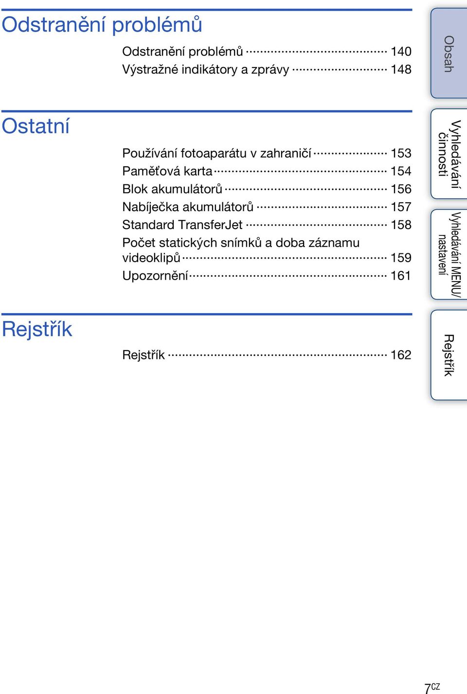 akumulátorů 156 Nabíječka akumulátorů 157 Standard TransferJet 158 Počet