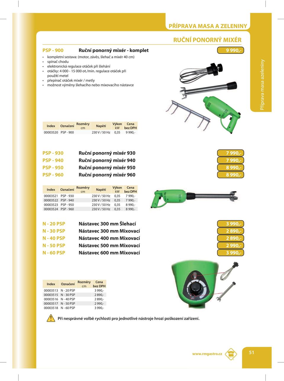 7 990,- PSP - 940 Ruční ponorný mixér 940 7 990,- PSP - 950 Ruční ponorný mixér 950 8 990,- PSP - 960 Ruční ponorný mixér 960 8 990,- 00003521 PSP - 930 230 V / 50 Hz 0,35 7 990,- 00003522 PSP - 940